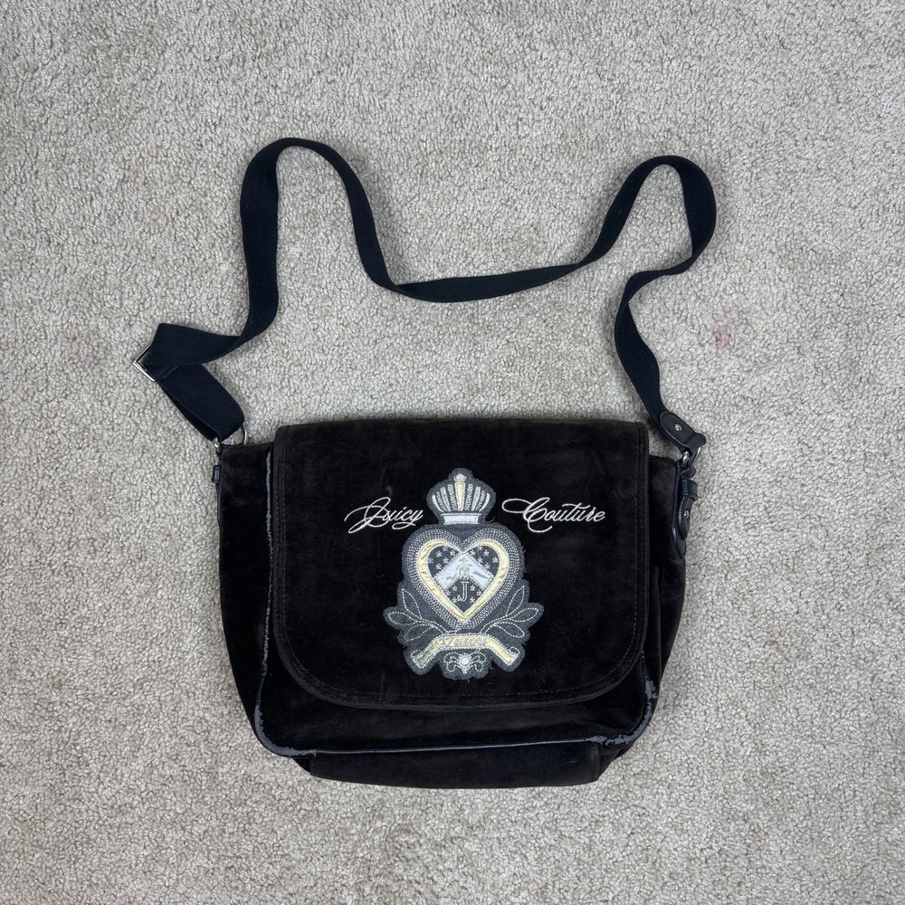 Vintage Y2K Juicy‎ Couture Laptop Computer Messenger Bag Brown Velour Velvet